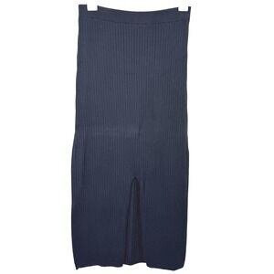 Free People Skirt Medium Black Ribbed Knit Midi Front Slit Strech Bodycon *Read*